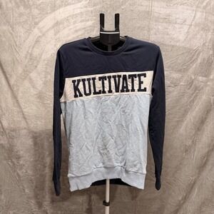 KULTIVATE SW BELL Navy Blue Light Blue Colorblock Graphic Sweatshirt Mens Medium